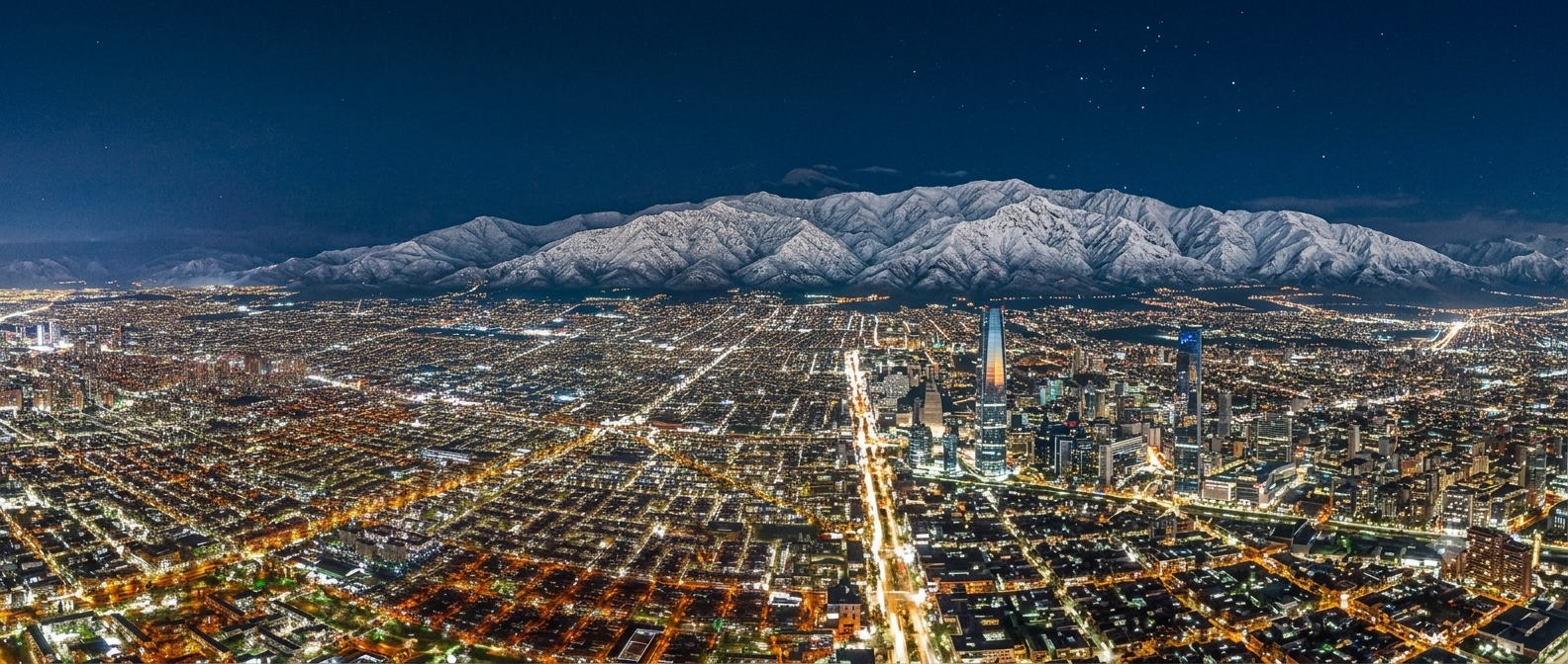 Vista aérea de Santiago de Chile con la cordillera nevada al fondo